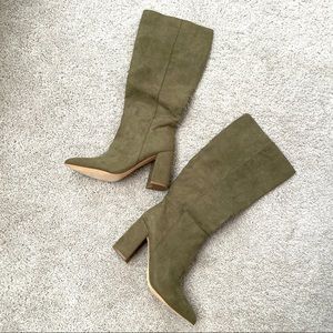 Suede Knee High Boots (Olive)